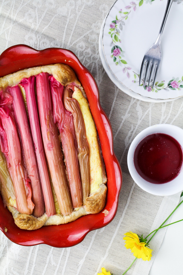 Moving // Rosé-Poached Rhubarb Cheesecake Tart