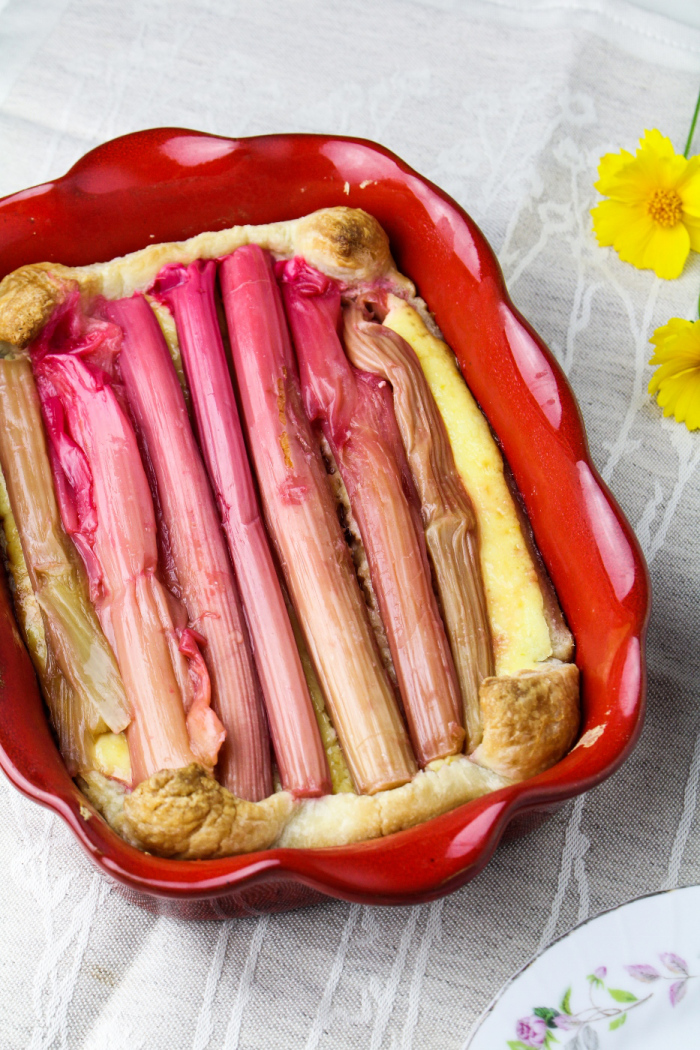 Moving // Rosé-Poached Rhubarb Cheesecake Tart