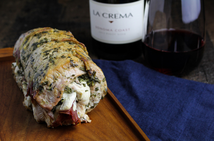 La Crema Pork and Pinot #1 // Prosciutto, Mozzarella, and Sage Pesto Stuffed Pork Tenderloin