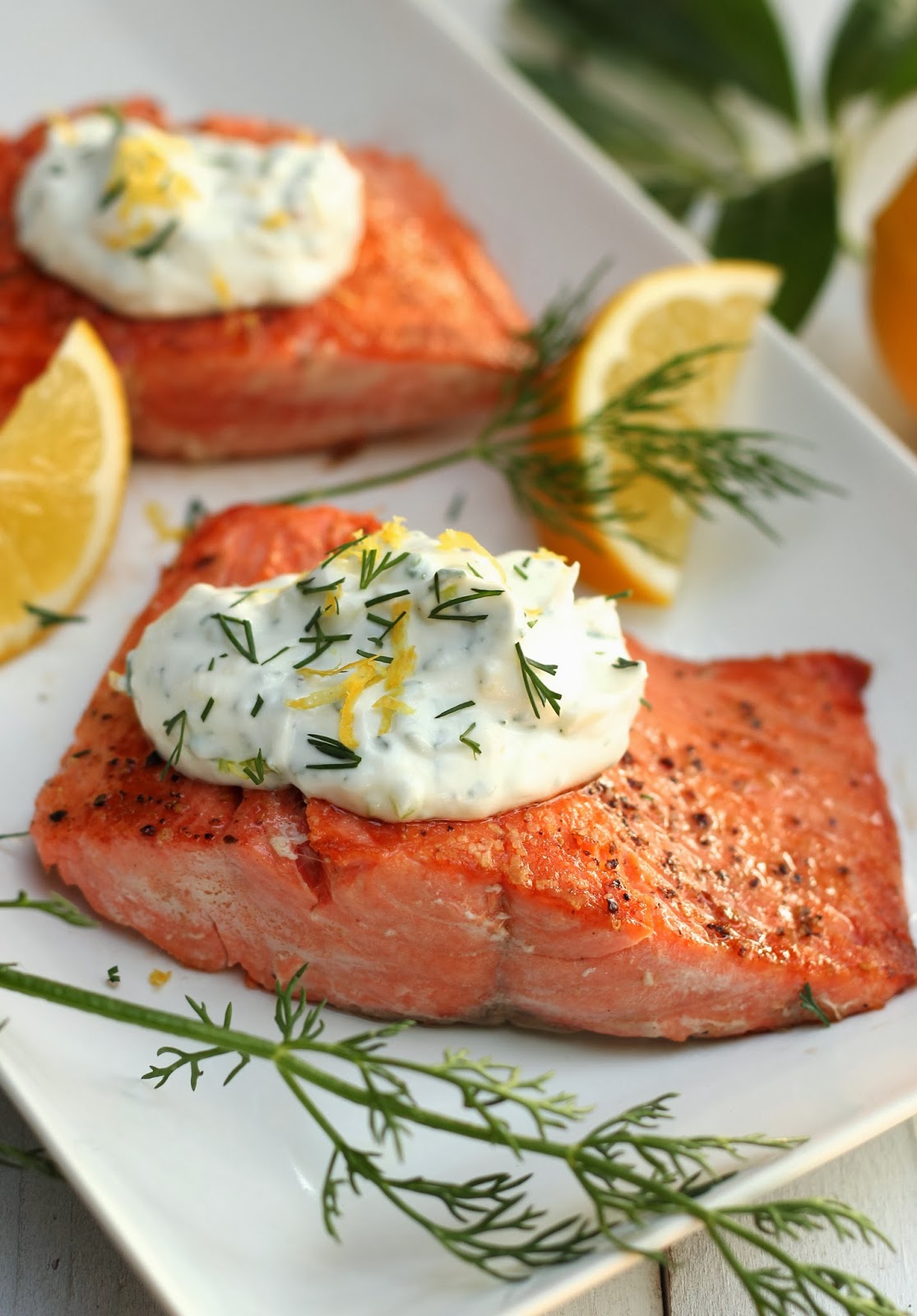clean & simple salmon with lemonyogurt sauce Dining and Cooking