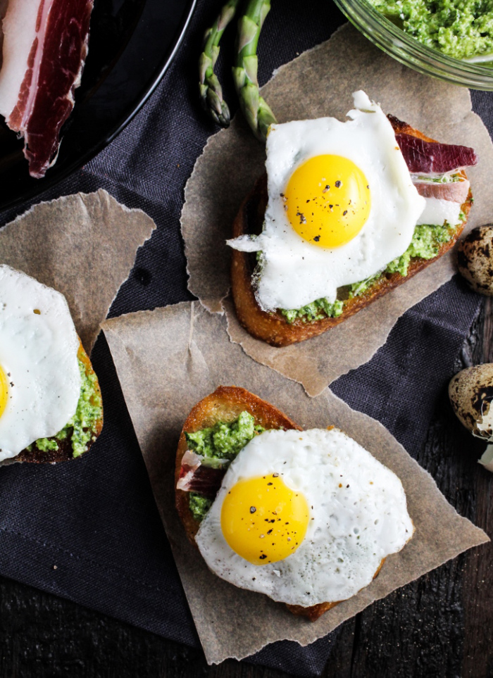 An Easter Appetizer // Duck Fat Toasts with Quail Eggs and Asparagus Pesto