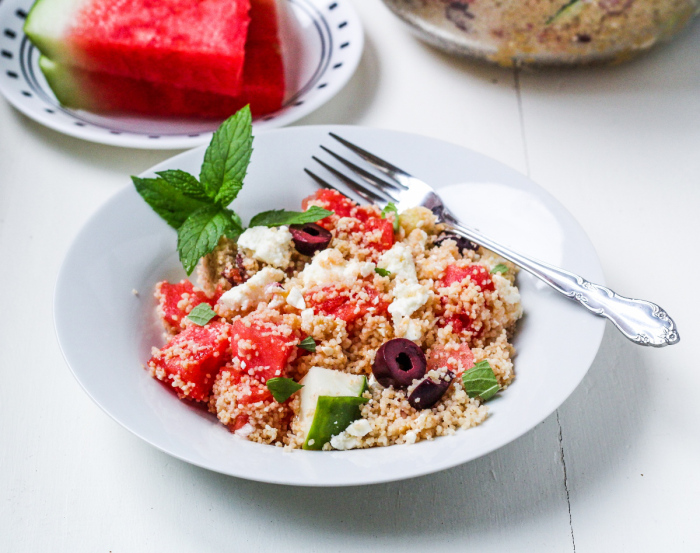 Back to Real Life // Greek Couscous Salad with Watermelon and Feta