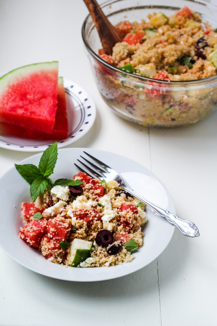 Back to Real Life // Greek Couscous Salad with Watermelon and Feta