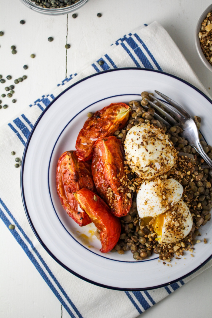 Book Club: A Change of Appetite // Lentils, Roasted Tomatoes, and Dukka-Crumbed Eggs