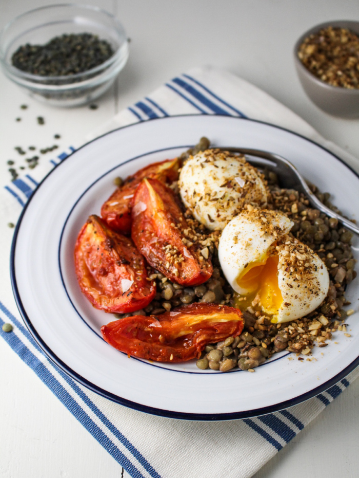 Book Club: A Change of Appetite // Lentils, Roasted Tomatoes, and Dukka-Crumbed Eggs