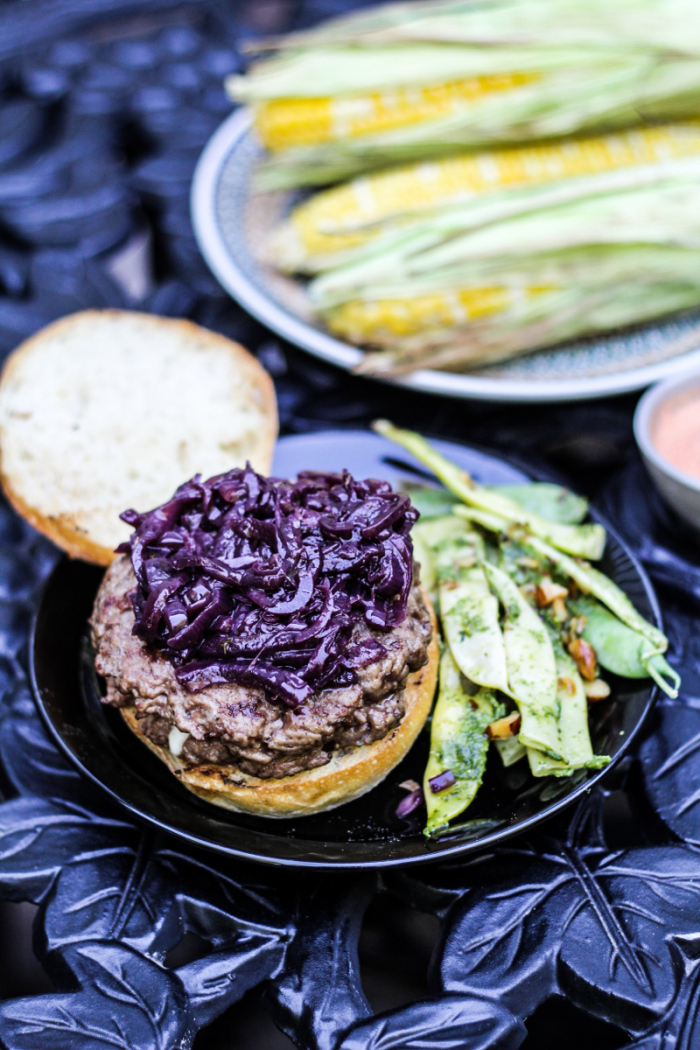 Book Club: Live Fire // Blue-Cheese Stuffed Burgers and Grilled Corn with Red-Pepper Butter