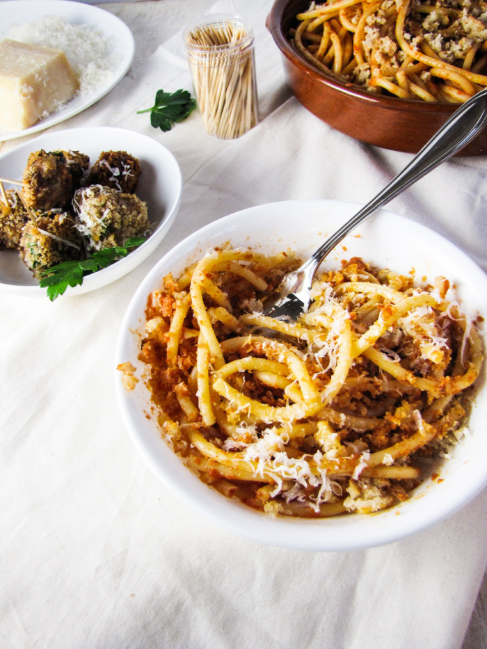 Book Club: Sicilia in Cucina, Venezia in Cucina // Spaghetti with Breadcrumbs and Parmesan Meatballs