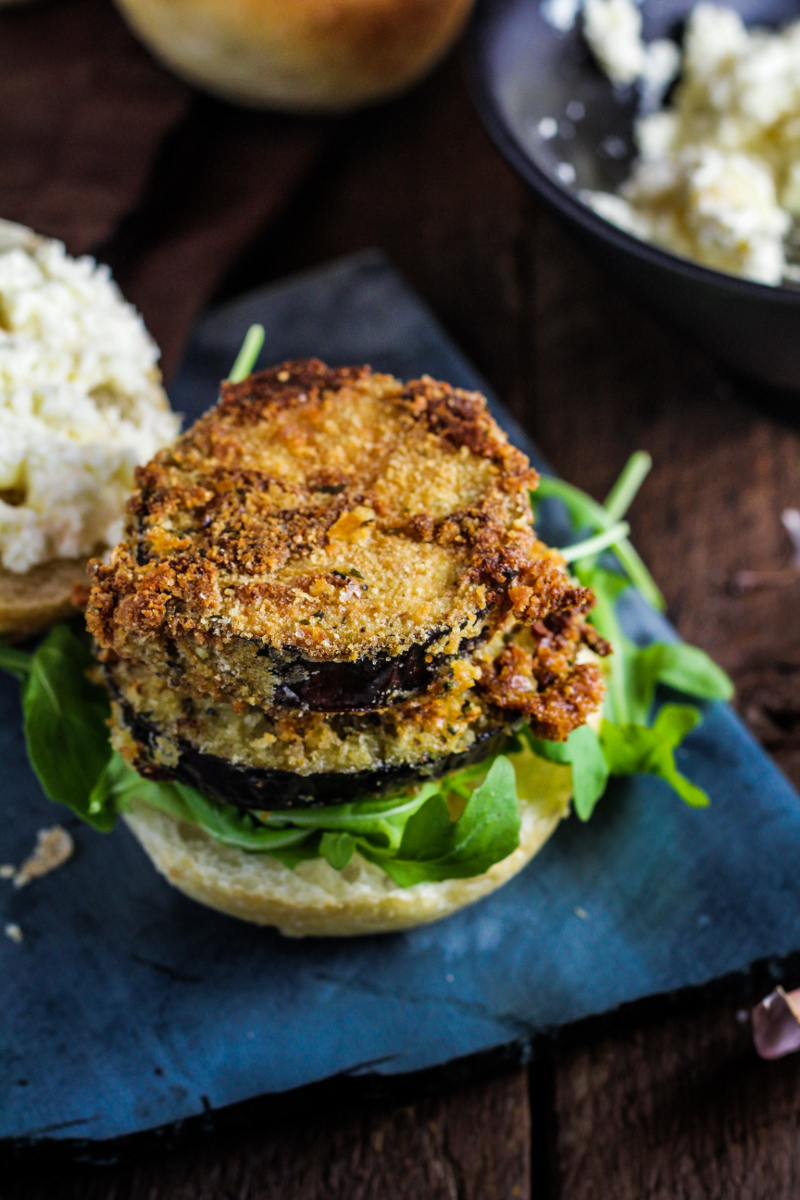 Crispy Eggplant Sandwiches with Roasted Garlic Ricotta Spread Dining