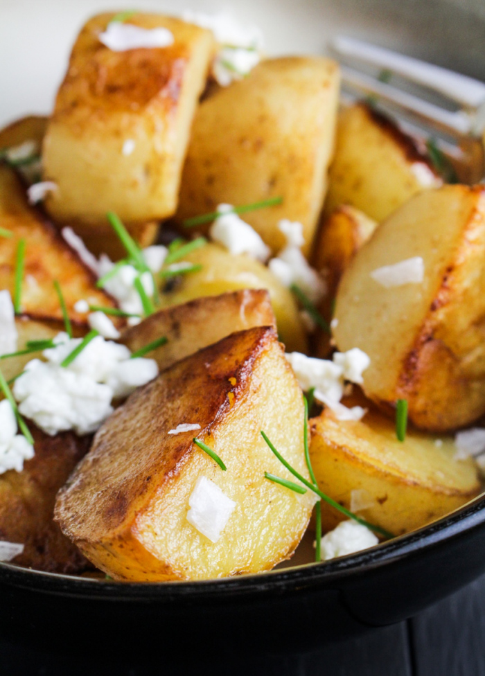 Crispy Sea Salt and Vinegar Potatoes with Goat Cheese and Chives