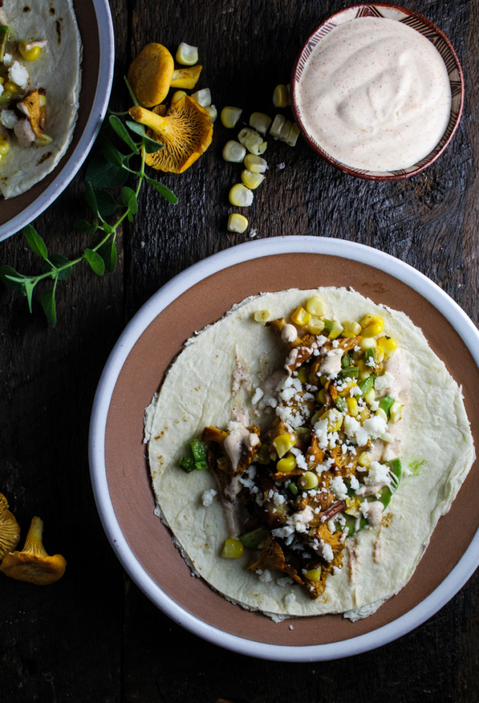 Foraging // Chanterelle and Corn Tacos with Chile Crema