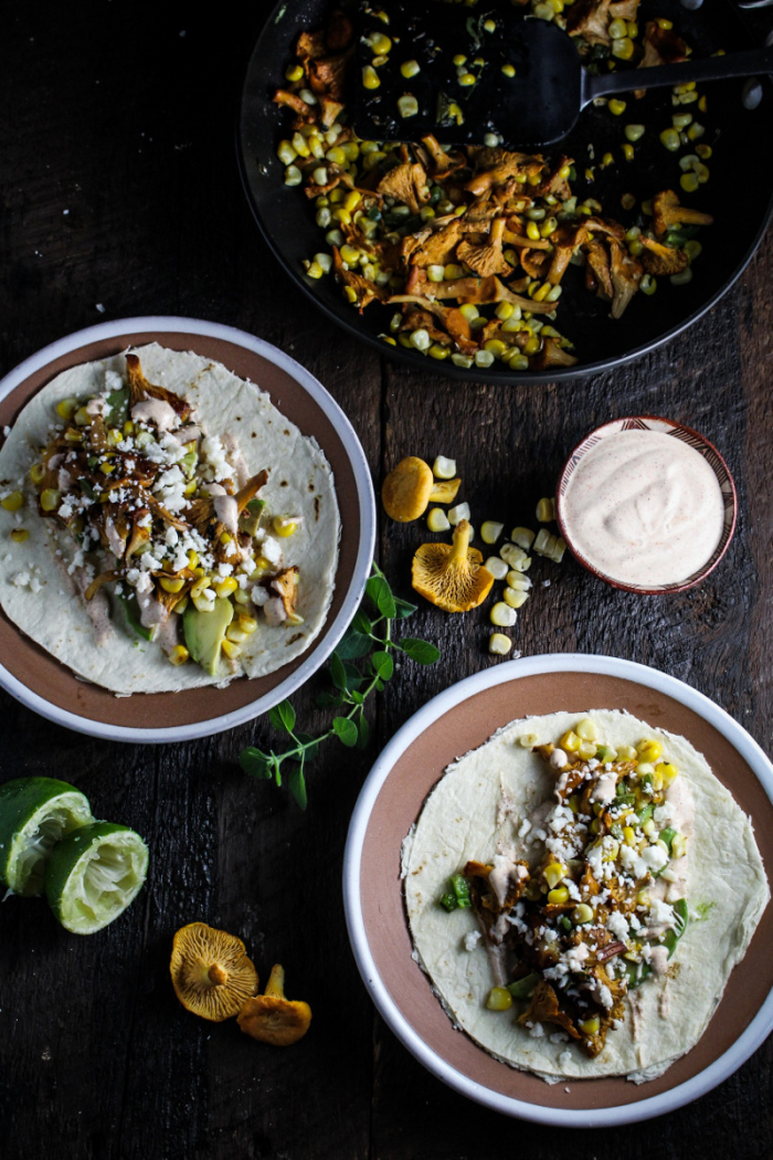 Foraging // Chanterelle and Corn Tacos with Chile Crema