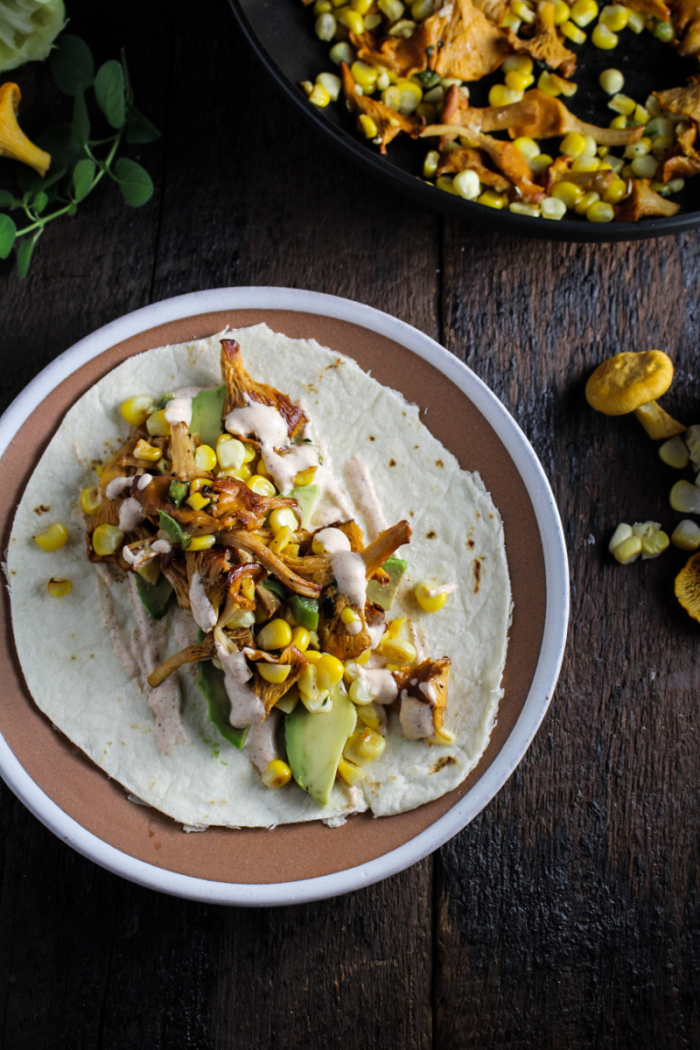 Foraging // Chanterelle and Corn Tacos with Chile Crema