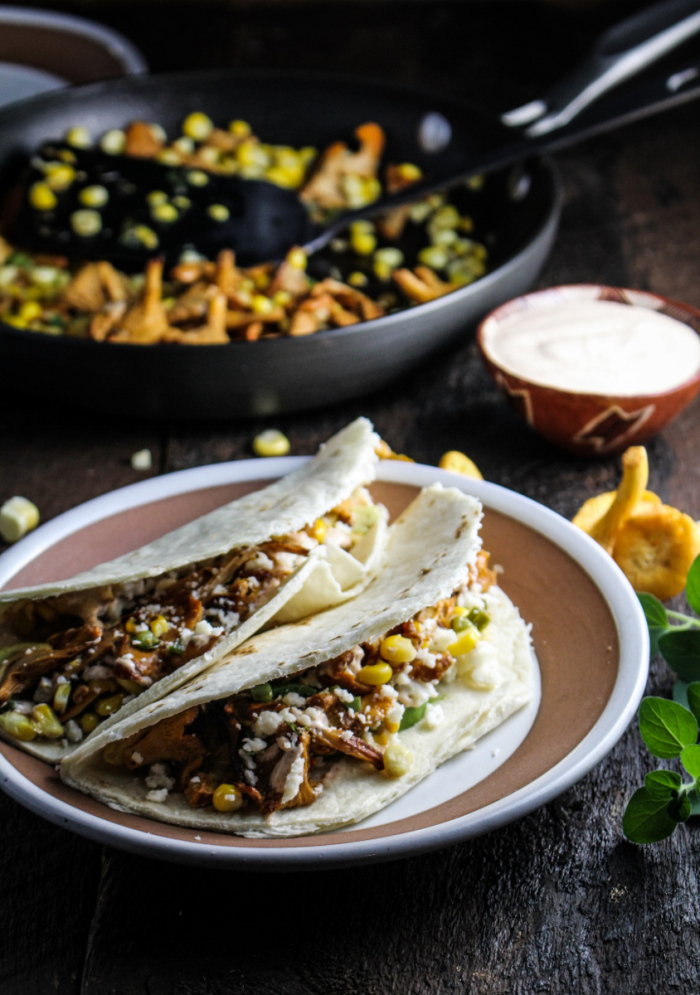 Foraging // Chanterelle and Corn Tacos with Chile Crema