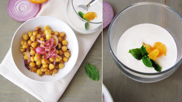 Fried Chickpeas with Orange-Mint-Yogurt Sauce
