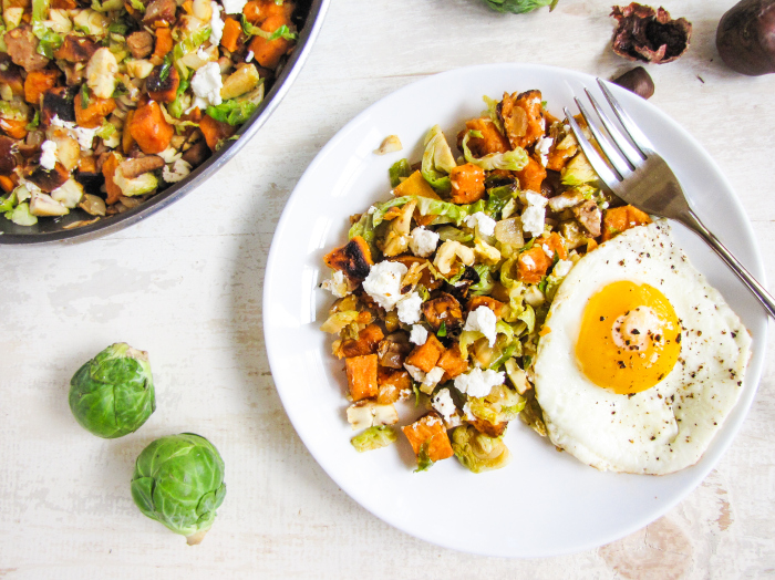 Greatist Collaboration: Brussels Sprout, Sweet Potato, and Chorizo Hash