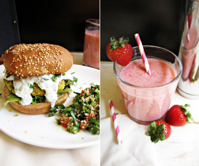Greatist Dinner Party: Chickpea Burgers, Tabbouleh, and Strawberry Lassis