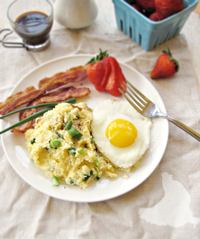Creamy Scallion Bacon Grits with Runny Eggs Dining and Cooking