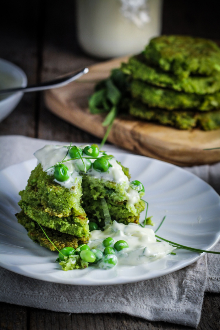 Ingredient of the Week: English Peas // Green Pea Fritters with Herbed Creme Fraiche