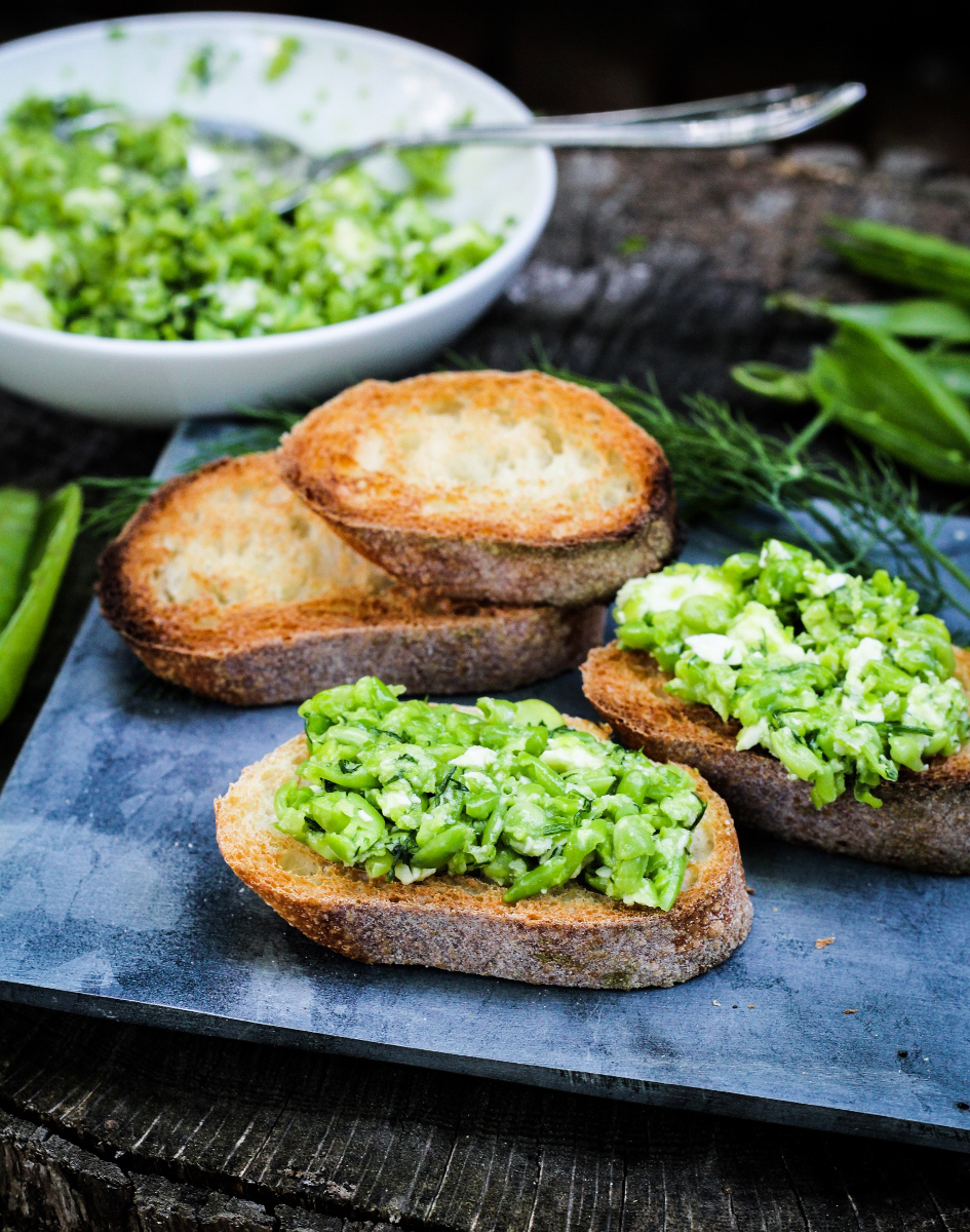 Smashed Pea, Dill, and Feta Crostini Dining and Cooking