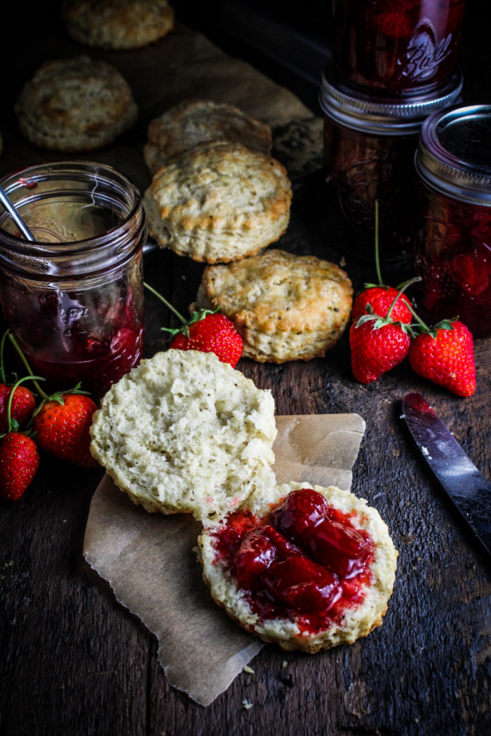 Ingredient of the Week: Strawberries // Black Pepper Buttermilk Biscuits with Strawberry Pinot Noir Jam