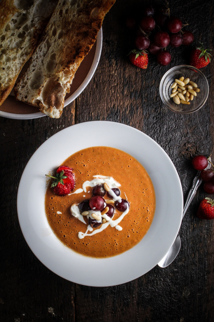 Ingredient of the Week: Strawberries // Strawberry Gazpacho with Grapes and Goat Cheese