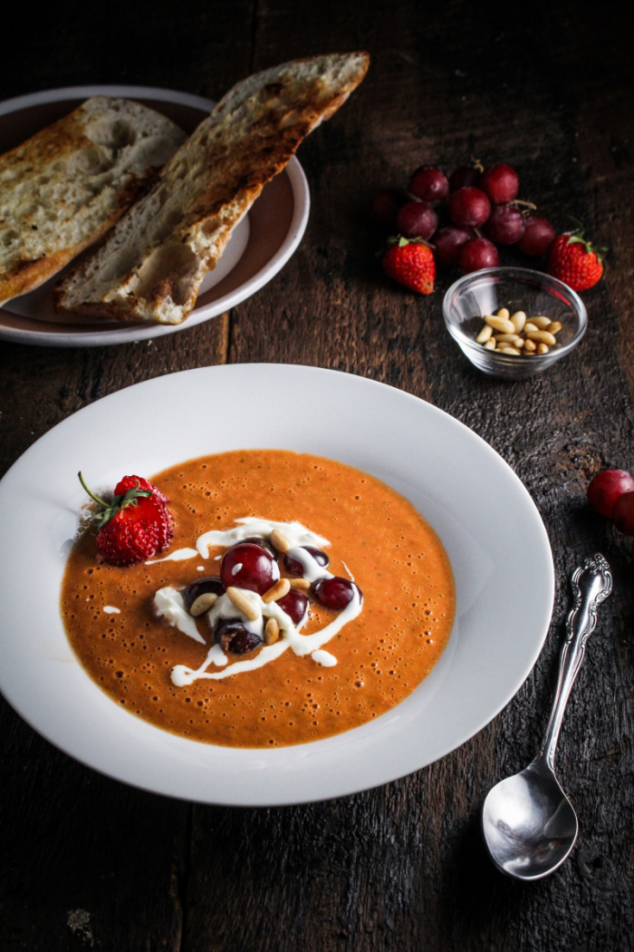 Ingredient of the Week: Strawberries // Strawberry Gazpacho with Grapes and Goat Cheese