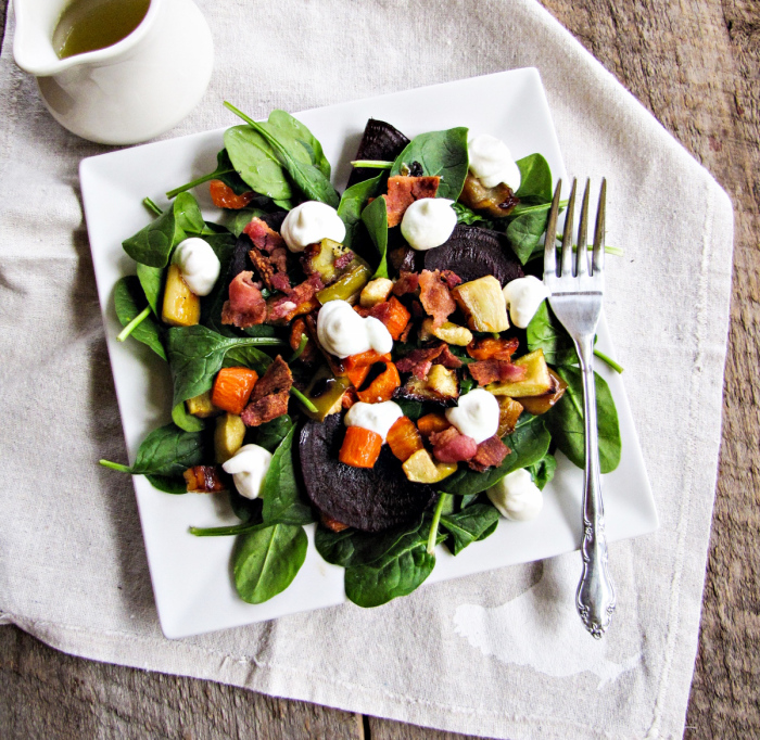 March Fitness Challenge // Roast Vegetable Salad with Goat Cheese Mousse
