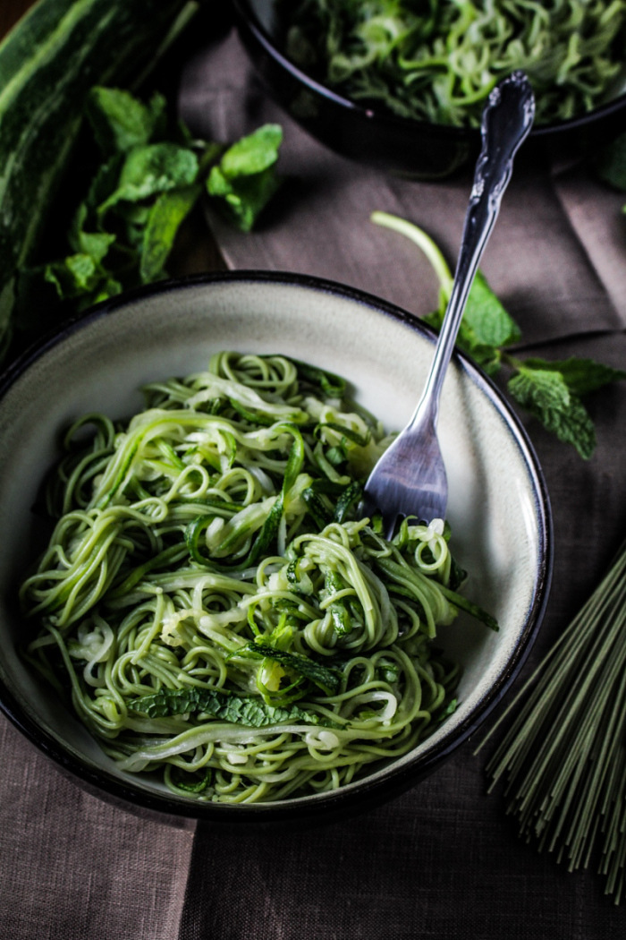 Monthly Fitness Goals: August // Green Tea and Zucchini Noodles with Honey-Ginger Sauce