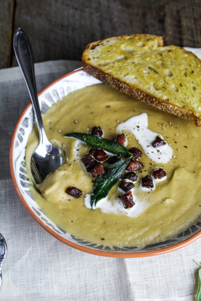 Monthly Fitness Goals: December // White Bean and Parsnip Soup with Guanciale and Fried Sage