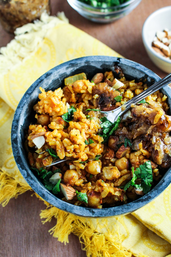 Monthly Fitness Goals: February // Pakistani Chickpea Pulao with Sweet Hot Date-Onion Chutney