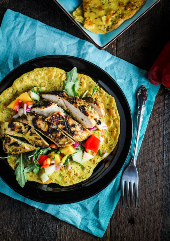 Monthly Fitness Goals: June // Chickpea Crepes with Grilled Curry Chicken and Mango Salsa
