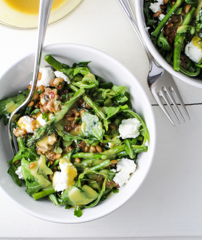 Monthly Fitness Goals: May // Warm Arugula Salad with Maple-Mustard Dressing