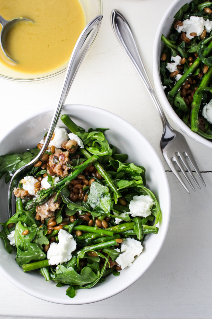 Monthly Fitness Goals: May // Warm Arugula Salad with Maple-Mustard Dressing