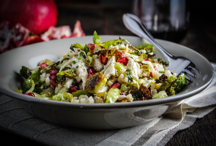 Monthly Fitness Goals: November // Crispy Brussels Sprout, Lemon Chicken, and Pomegranate Rice Bowl