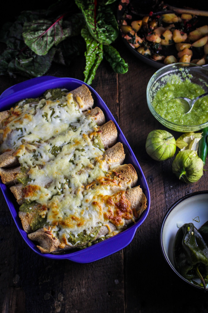 Monthly Fitness Goals: September // Potato, Poblano, and Chard Enchiladas with Raw and Roasted Salsa Verde