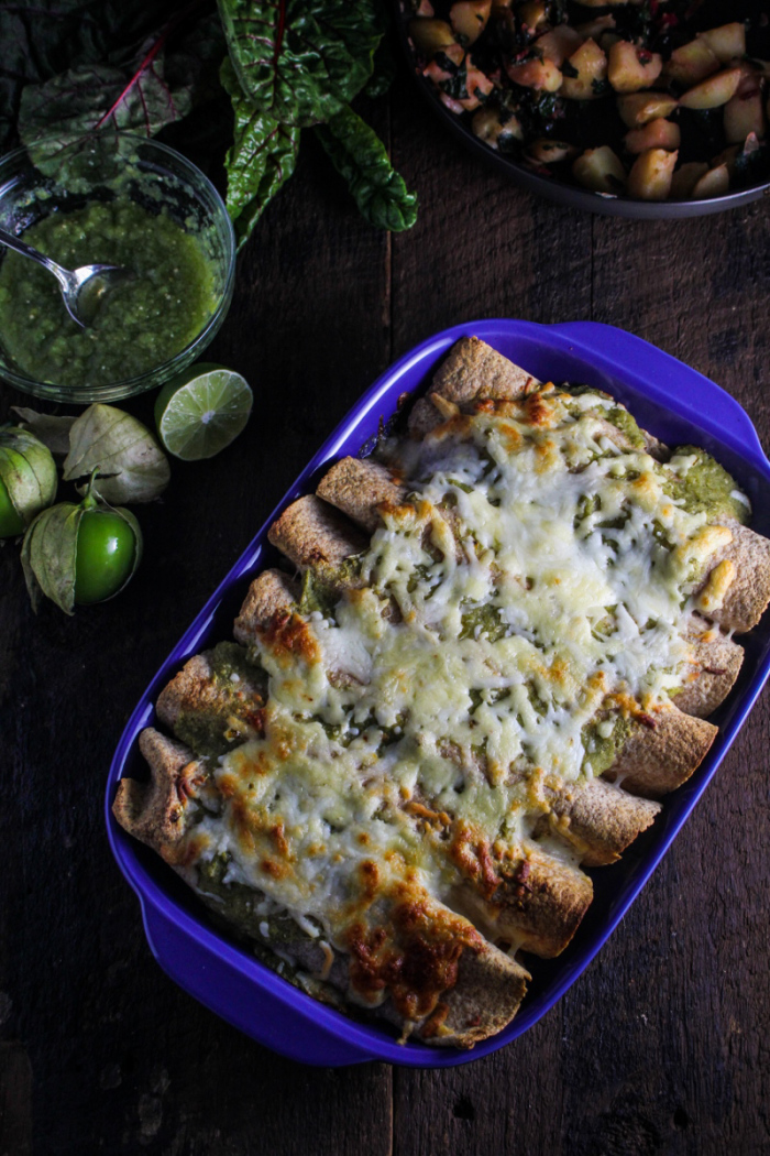 Monthly Fitness Goals: September // Potato, Poblano, and Chard Enchiladas with Raw and Roasted Salsa Verde
