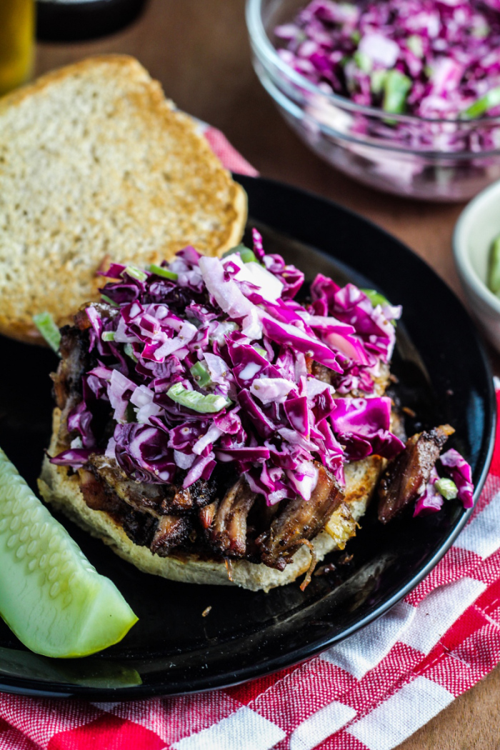Pulled Pork Sandwich with Coleslaw and Pickles