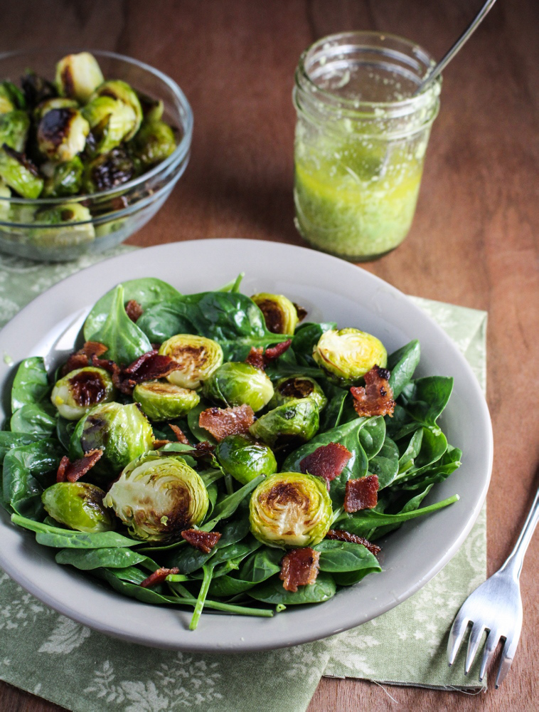 Roasted Brussels Sprout and Bacon Salad with Avocado Vinaigrette