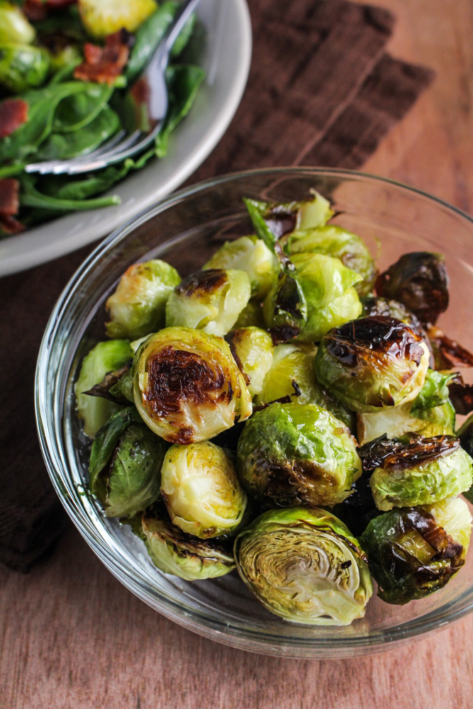 Roasted Brussels Sprout and Bacon Salad with Avocado Vinaigrette