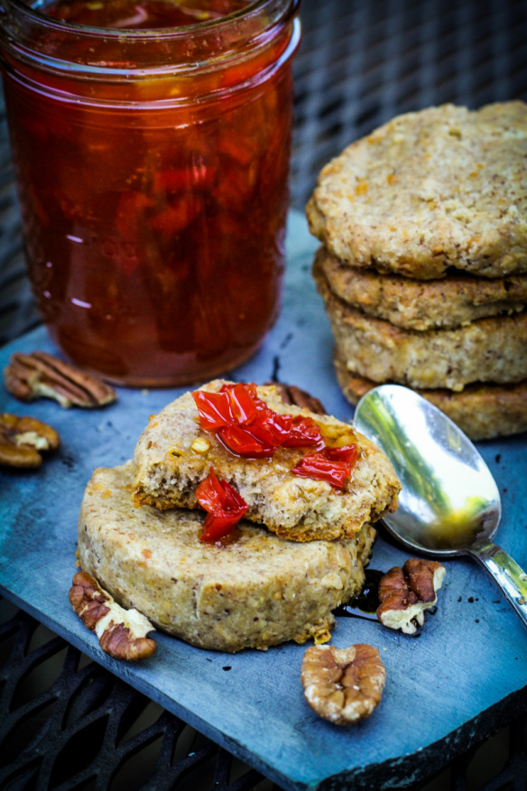 Savory Cheddar-Pecan Cookies with Sriracha Pepper Jelly