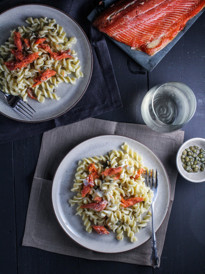 Smoked Salmon, Creme Fraiche, and Caper Rotini on Cup of Jo