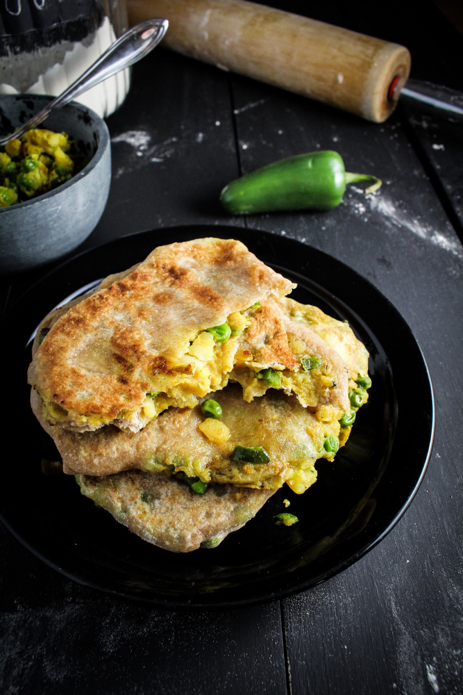 Spiced Potato and Pea Parathas