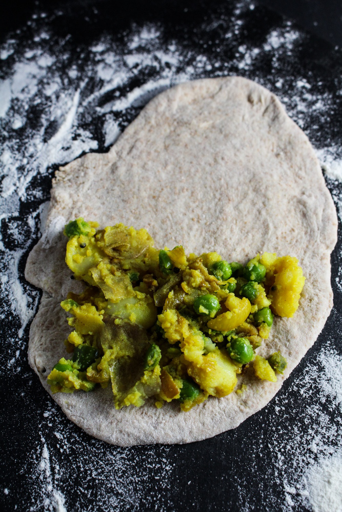 Spiced Potato and Pea Parathas