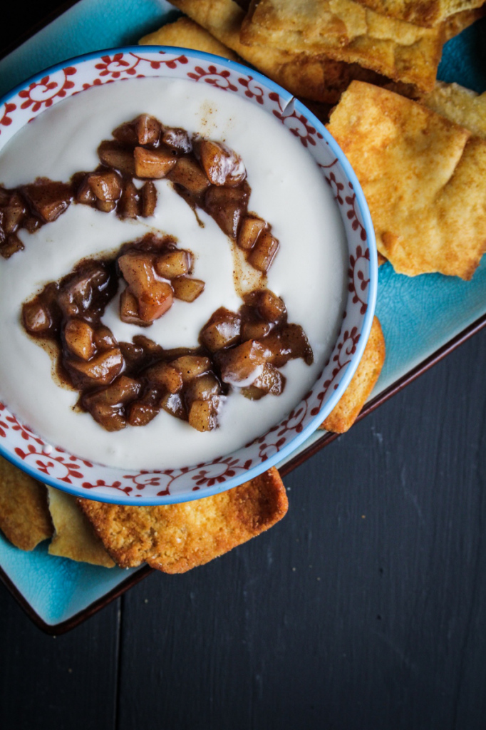 Stacy&#039;s Salted Caramel Pita Chips with Cinnamon-Apple and Whipped Greek Yogurt Dip