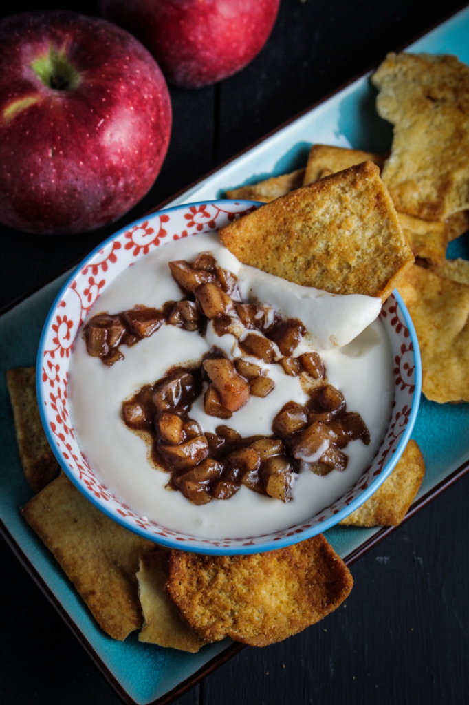 Stacy&#039;s Salted Caramel Pita Chips with Cinnamon-Apple and Whipped Greek Yogurt Dip