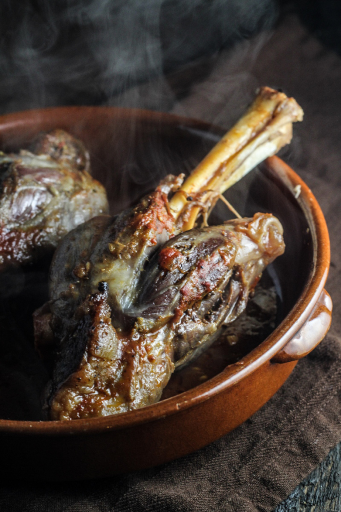 Sunday Dinner // Braised Lamb Shanks with Fresh Corn and Blue Cheese Polenta, Brussels Sprouts, and Classic Apple Pie