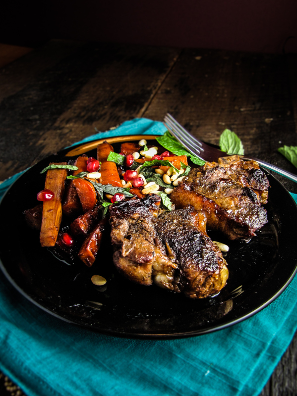 The Great Meat Cookbook: Pomegranate-Glazed Lamb Chops and Carrots