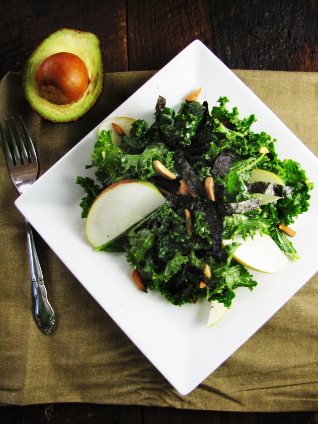Kale and Avocado Salad with Almonds, Apples and Nori Dining and Cooking