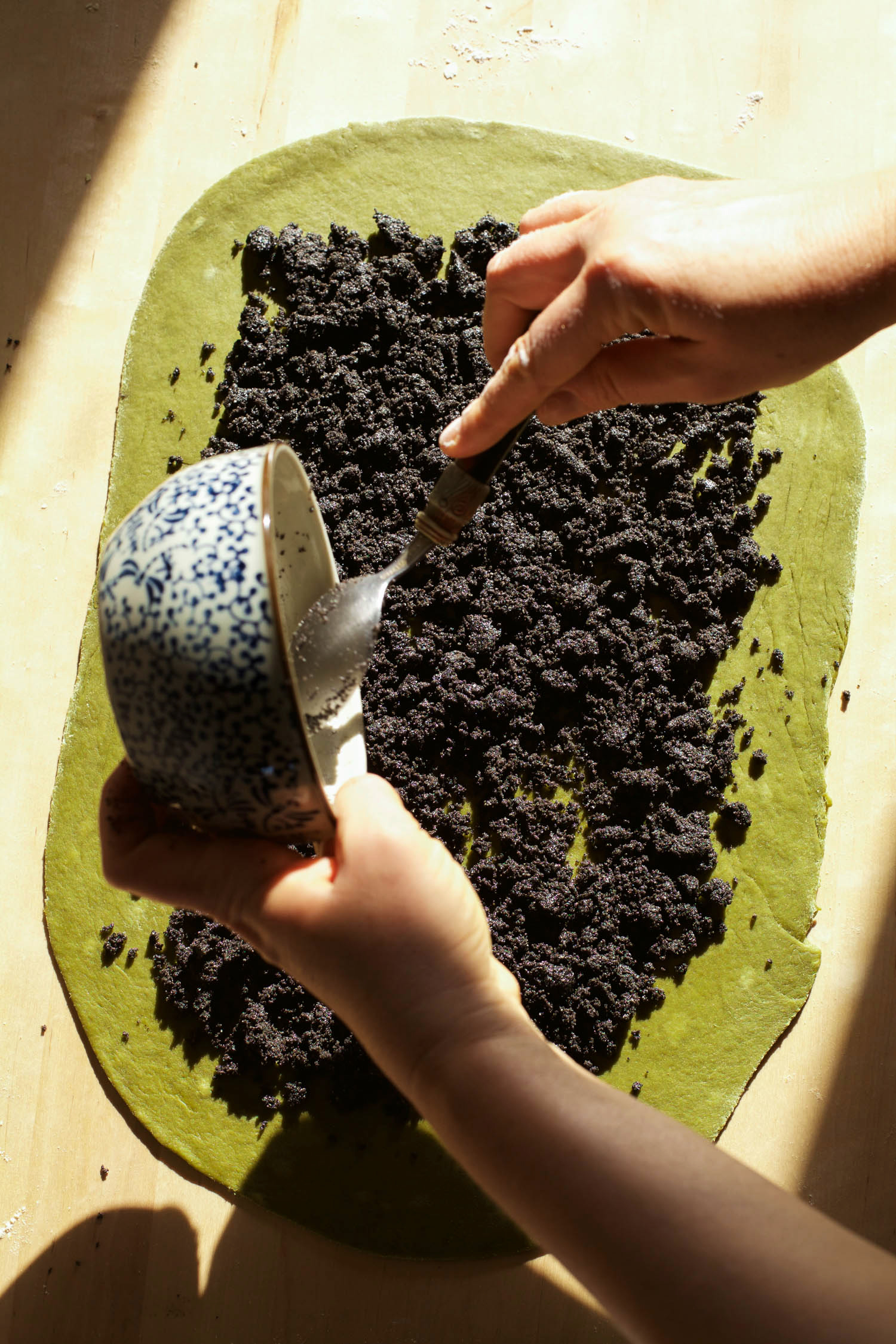 Black Sesame Matcha Rolls with Miso Lemon Glaze