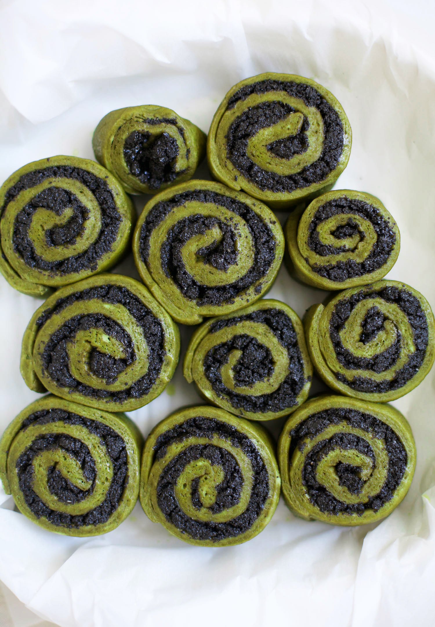 Black Sesame Matcha Rolls with Miso Lemon Glaze